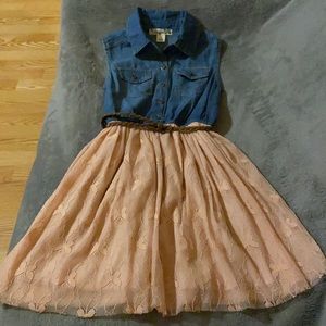 Girls adorable jean & butterfly tulle size 7 dress